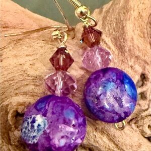 Celestial Purple and Blue Earrings with Crystal Accents